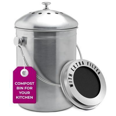 Epica Kitchen Compost Bin for Kicthen Countertops, 1.3 Galllon - Silver
