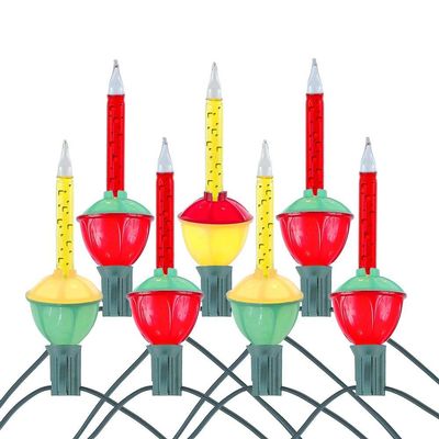 Novelty Lights Traditional Bubble Light Set, 6 Feet 7 Bulbs Red/Yellow Liquid with Multicolor Bases, 5 Watt E12/C7 Bulbs for Indoor Christmas Trees, Nostalgic Holiday Home Decor
