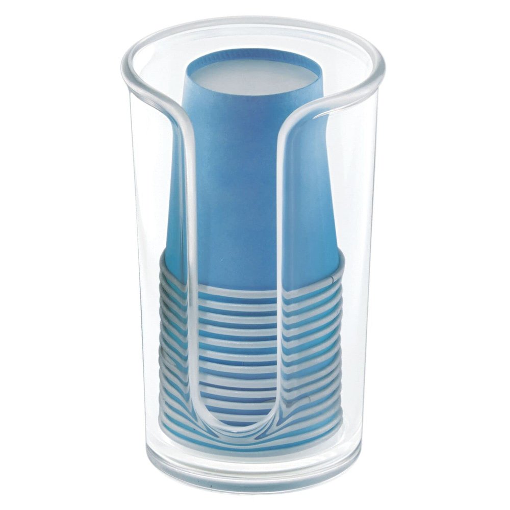 mDesign Small Plastic Paper Cup Dispenser - Compact Storage Holder for Mouthwash Cups on Bathroom Vanity Countertops, 3 oz. Rinsing Cups Included - Lumiere Collection - Clear