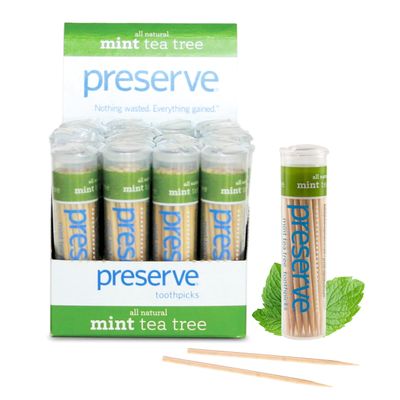 Preserve Toothpicks Refreshing Natural Mint Tea Tree Flavored Toothpicks for Fresh Breath Teeth & Gums - Sustainably Harvested Birch Wood - 24 Travel Cases (840 Picks)