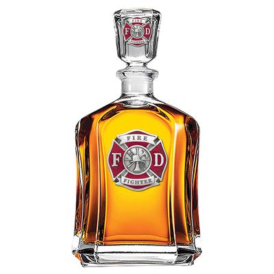 Heritage Pewter Firefighter Decanter | 24 OZ Whiskey Decanter for Liquor with Airtight Stopper | Expertly Crafted Pewter Glass Clear