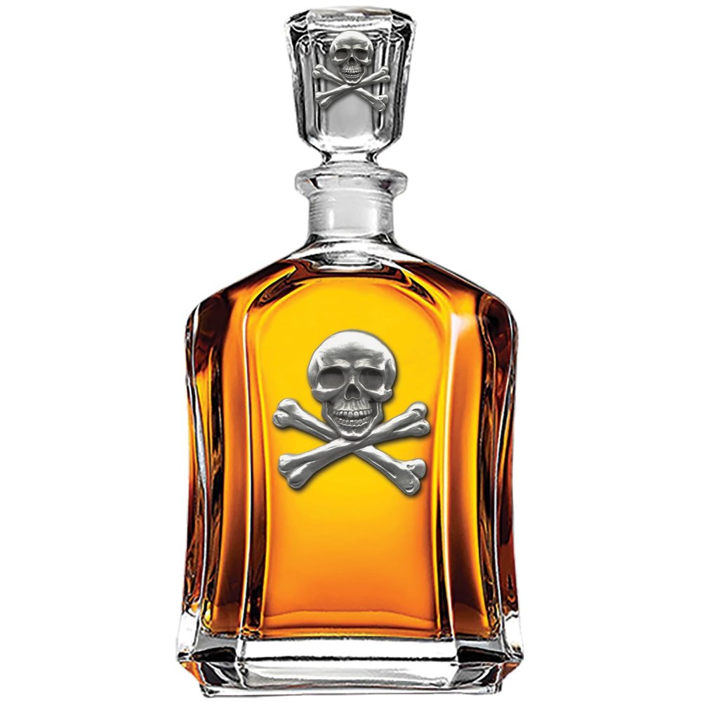 Heritage Pewter Skull & Bones Capitol Decanter | 24 OZ Whiskey Decanter for Liquor with Airtight Stopper | Expertly Crafted Pewter Glass