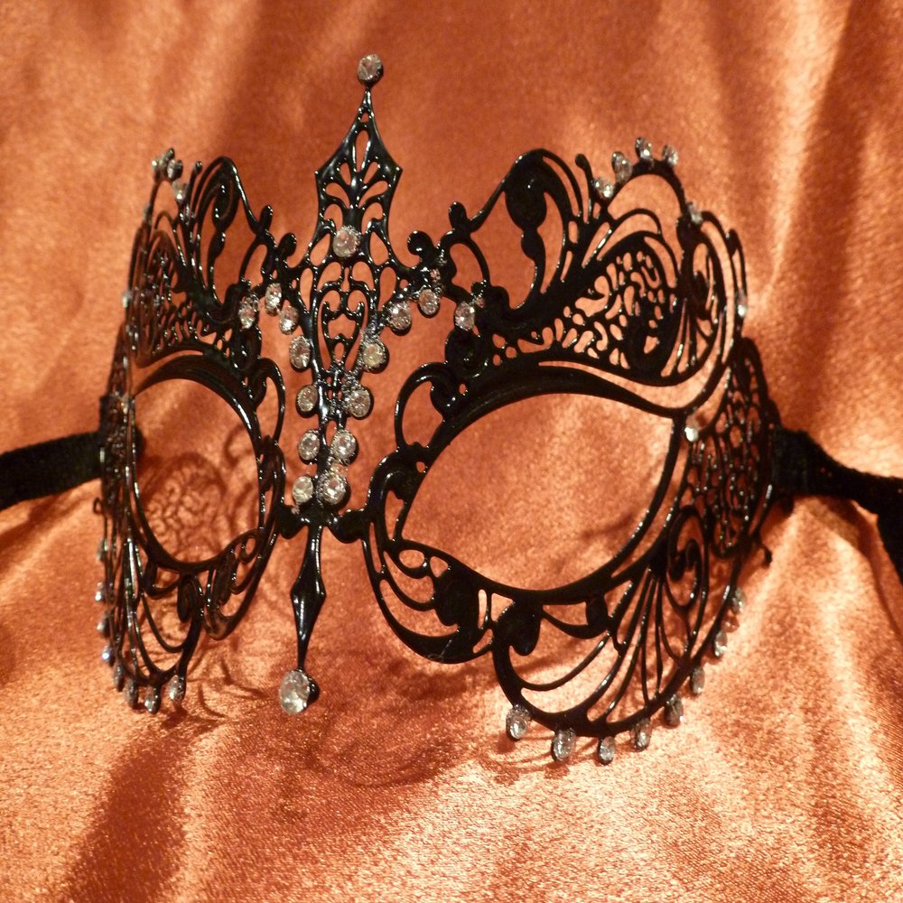 Venetian mask Black mask Masquerade Ball mask Laser-Cut metal mask with Rhinestones