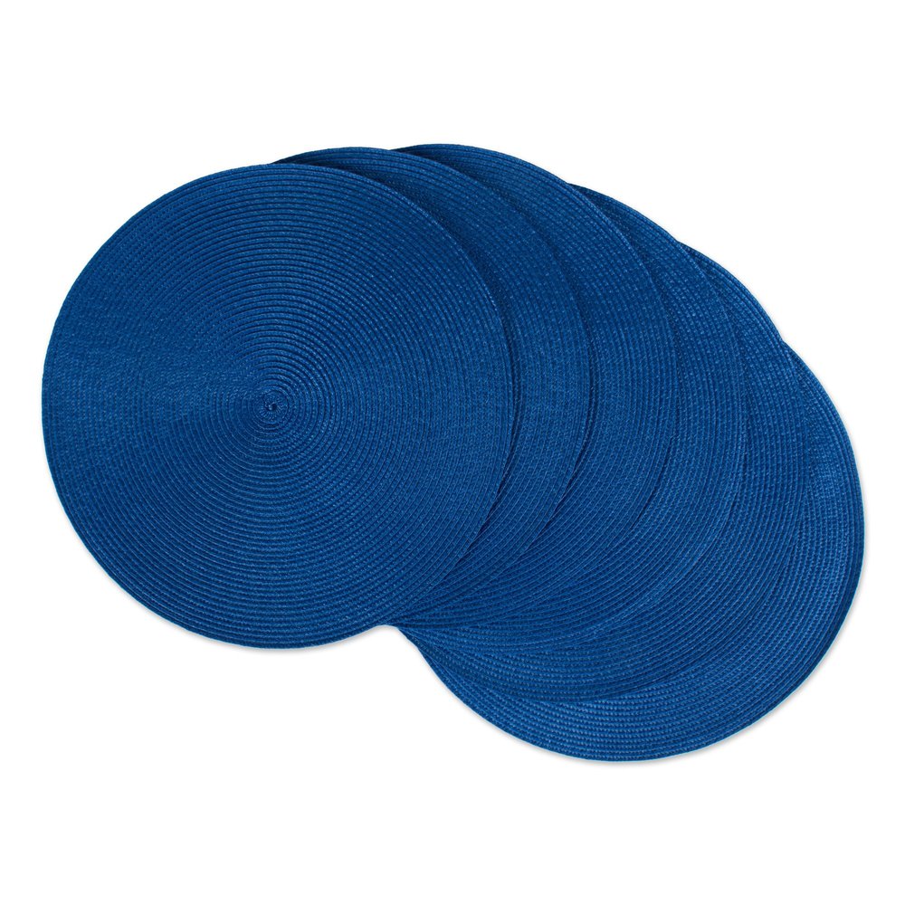 DII Classic Woven Tabletop Collection, Indoor/Outdoor Placemat Set, Round, 15" Diameter, Nautical Blue, 6 Piece