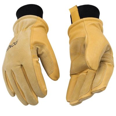 Kinco, 901-L, Men's Pigskin Leather Ski Glove, HeatKeep Thermal Lining, Draylon Thread, Large, Golden, with Nikwax Waterproof Wax, Large