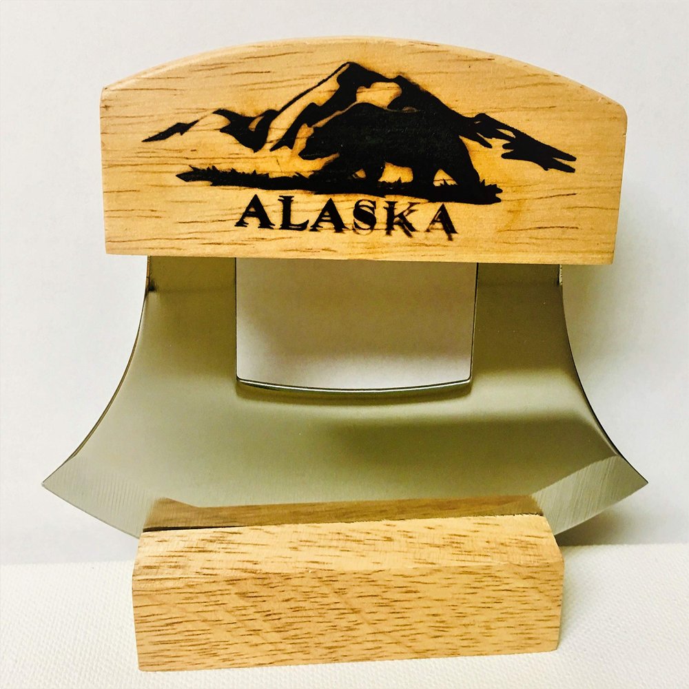 Alaska Ulu Wood Alaska w/Rustic Bear Mountain Handle Design