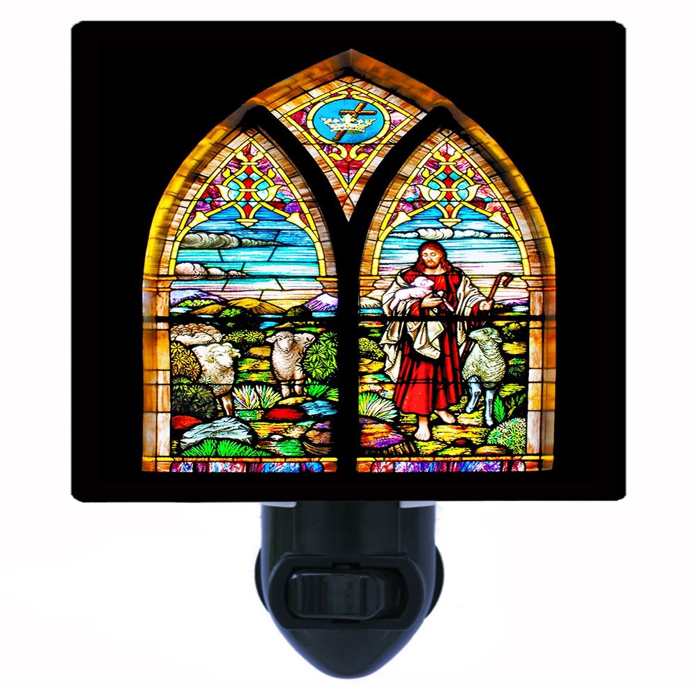 Religious Night Light, Stained Glass Good Shepherd, Church LED Night Light