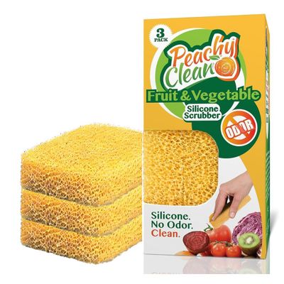 Peachy Clean Silicone Fruit & Vegetable Scrubber, Produce Cleaning Sponge, Reusable Food Scrubber for Fruits & Veggies, Made in USA (3-Pack)