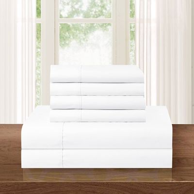 Luxurious Soft 1500 Premier Hotel Quality 6-Piece Bed Sheet Set Premium Hotel Quality Wrinkle and Fade Resistant Bedding Set, All around Elastic Fitted Sheet, Deep Pocket, Cali King, White