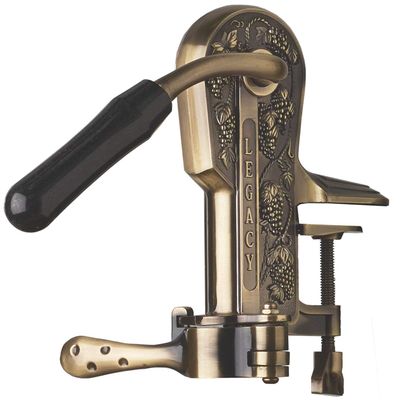 Wine Enthusiast Legacy Corkscrew  Durable Wine Opener with Black Marble Handle & Solid Metal Construction - Long Lasting Cork Removal with Tabletop Mount (Antique Bronze)