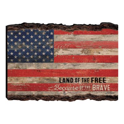 P. Graham Dunn Patriotic American Flag Land of The Free Distressed 4 x 6 Wood Bark Edge Design Sign