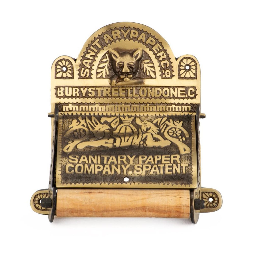 Renovators Supply Manufacturing Antique Brass Wall Mount Toilet Tissue Paper Holder 6.9" Wide Victorian Style Rust Resistant Solid Brass Bathroom Toilet Sanitary Paper Roll Holder Storage with Lid