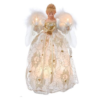 Kurt Adler Ul 10 Light Ivory and Gold Angel Treetop, 12"
