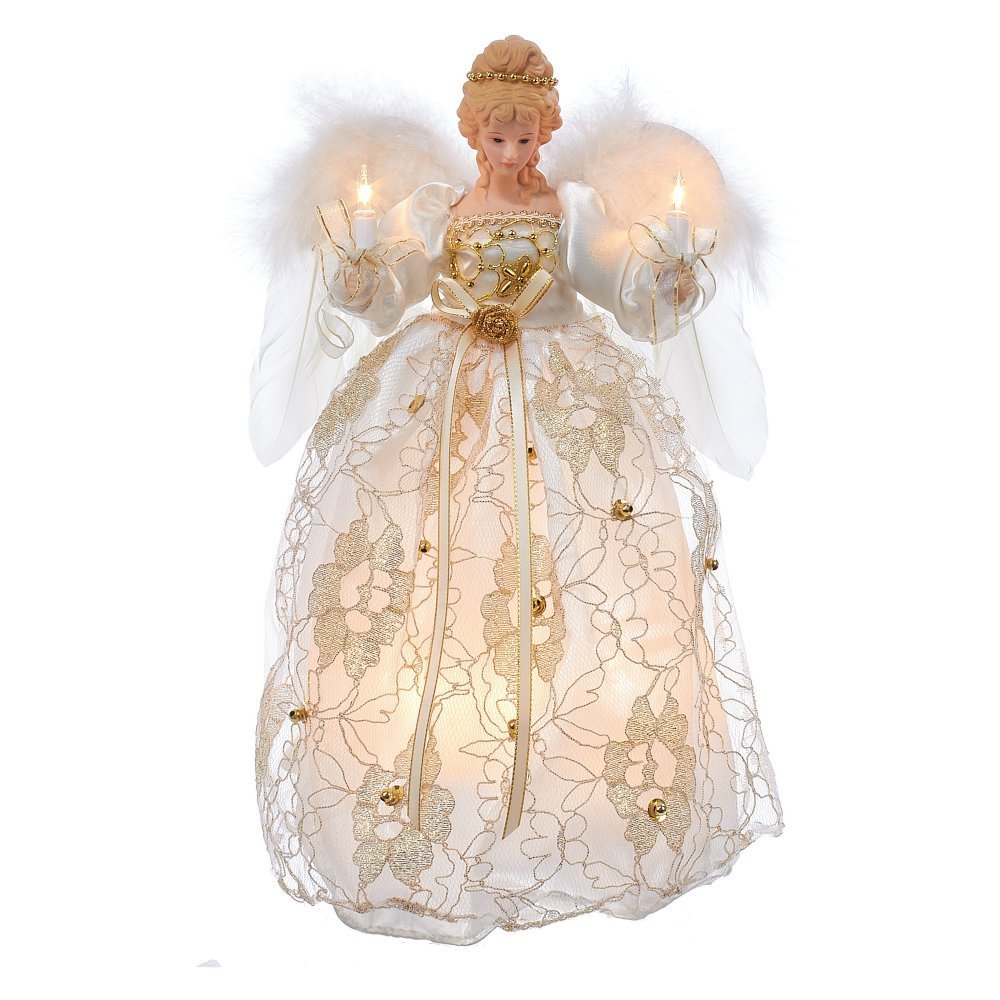Kurt Adler Ul 10 Light Ivory and Gold Angel Treetop, 12"