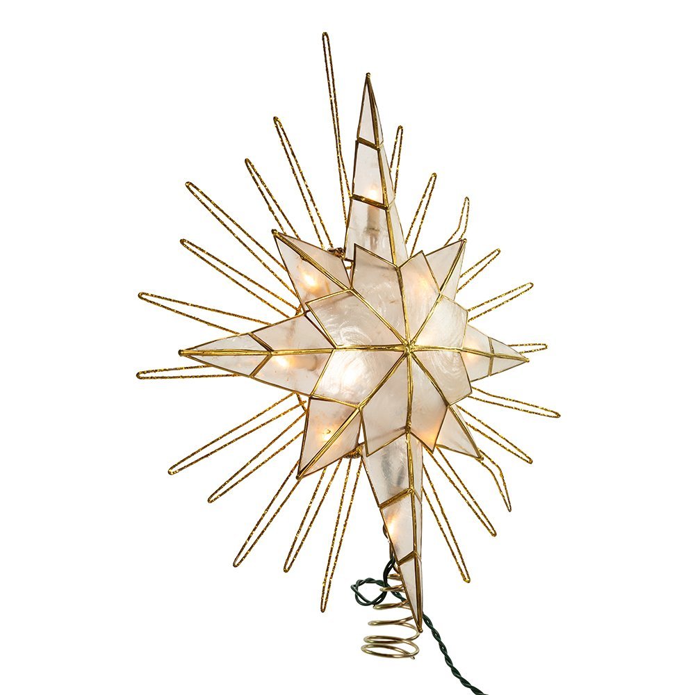 Kurt Adler 10 Light Gold Glitter Capiz Bethlehem Star Treetop, 14"