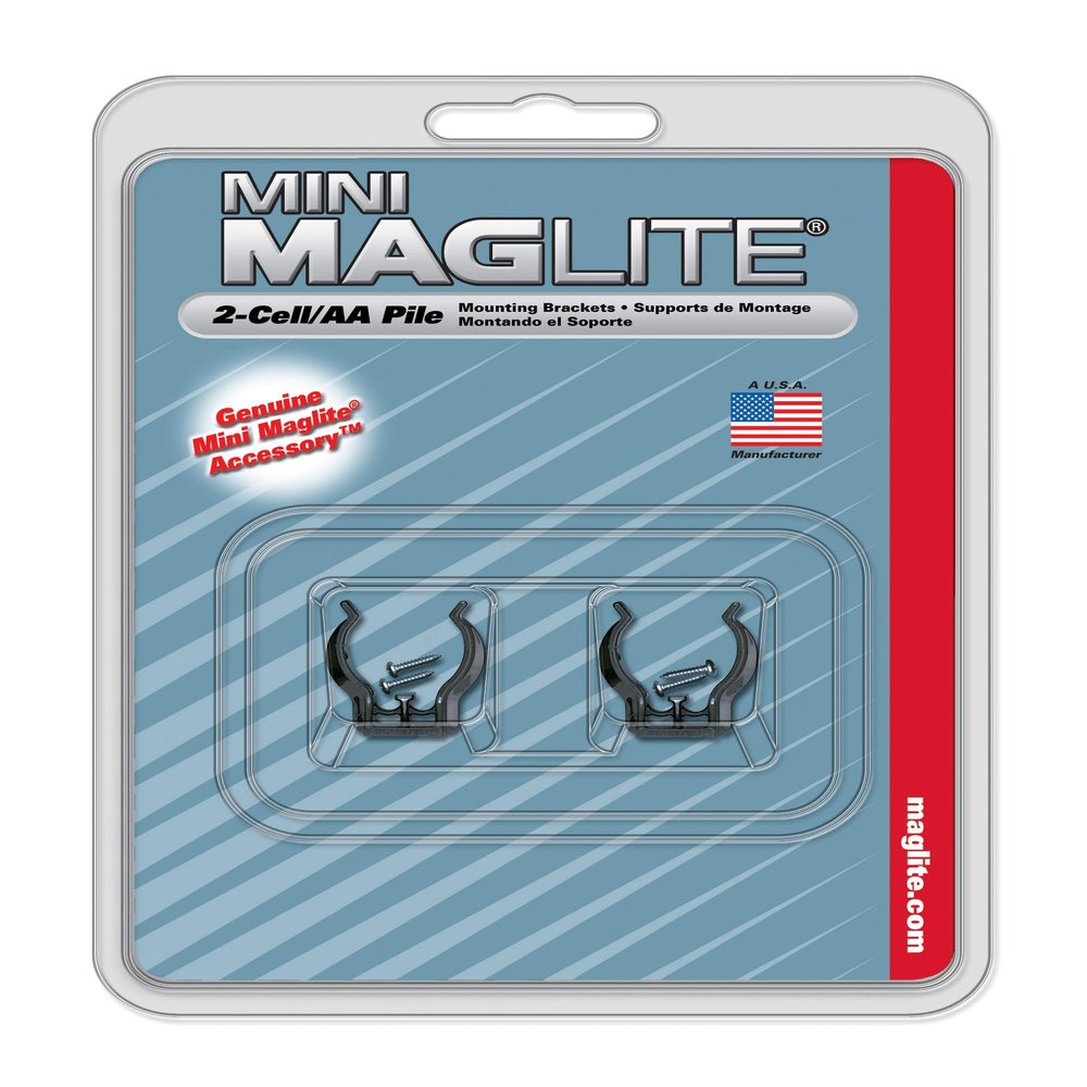 Maglite Black Mounting Brackets for AA Mini, 2 pk