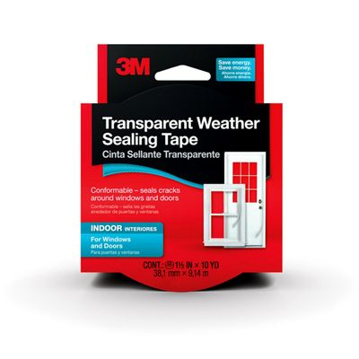 3M Transparent Weather Sealing Tape, 1.5 in x 30 ft, Crystal Clear Removable Insulation Tape for Interior Windows & Doors, Draft Stopper, Moisture-Resistant, Energy Saving, Made in USA, 1 Roll
