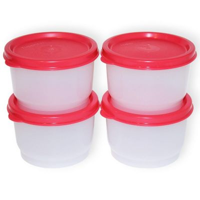 Tupperware Lunch Container Snack Cup Set of 4 Containers with Red Seals (4 ounces each)