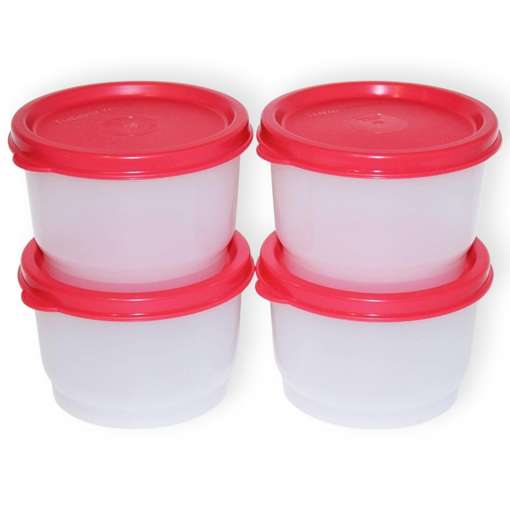 Tupperware Lunch Container Snack Cup Set of 4 Containers with Red Seals (4 ounces each)