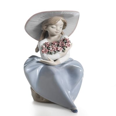 LLADR Fragrant Bouquet Girl Figurine. Porcelain Girl with Flowers Figure.
