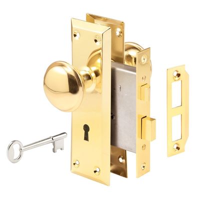 Prime-Line E 2293 Mortise Keyed Lock Set with Polished Brass Knob  Perfect for Replacing Broken Antique Lock Sets and More, Fits 1-3/8 In.-1-3/4 In. Interior Doors, Polished Brass (Single Pack)