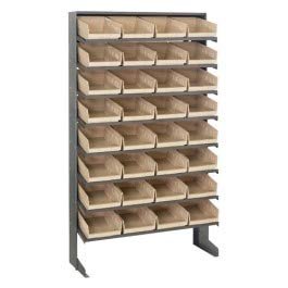 Quantum QPRS-107BL Single-Sided Display Sloped Pick Rack Kit for Warehouse Retail Store | 400 lbs Capacity | (32) QSB107 Blue Bins; (8) Shelves Configuration | 12"D x 36"W x 60"H, Gray, Carbon Steel