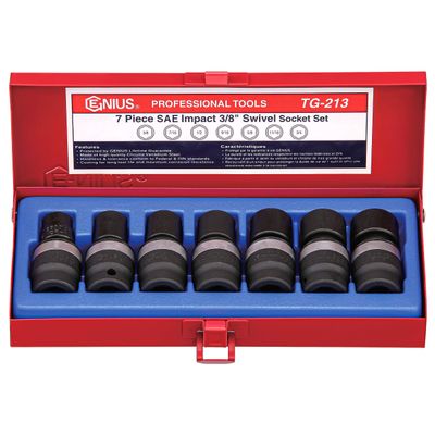 Genius Tools 7Piece 3/8" Dr. SAE Swivel Impact Socket Set TG-213