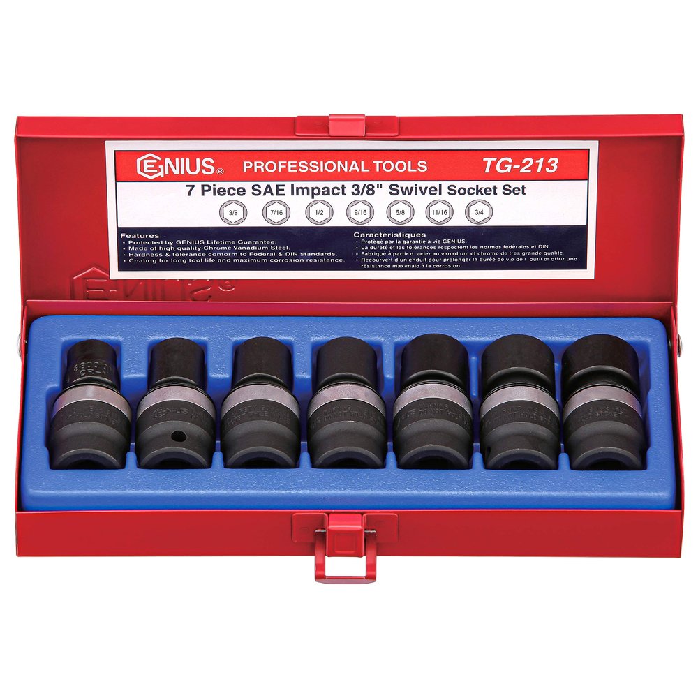Genius Tools 7Piece 3/8" Dr. SAE Swivel Impact Socket Set TG-213