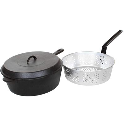 Cajun Cookware Fryers 6-quart Seasoned Cast Iron Chicken Fryer With Basket - Gl10495as