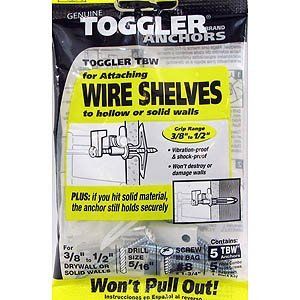 Toggler 50250 Tbw Wire Shelf Anchors 3/8"-1/2", 5-pack