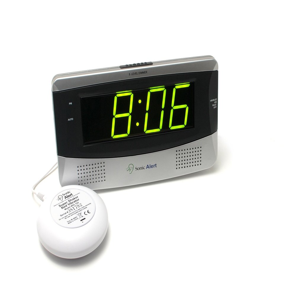 Sonic Alert Large Digital Clock, Loud Alarm Clock for Heavy Sleepers with Snooze, Full Range Brightness Dimmer, Outlet Powered Digital Clocks for Bedroom, Desk, Bedside, Shelf (gray) Silver