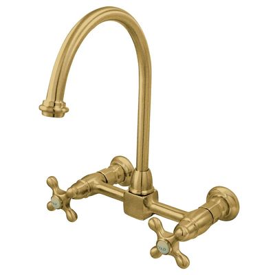 Kingston Brass KS1292AX Restoration Wall Mount Bridge Kitchen Faucet, Polished Brass