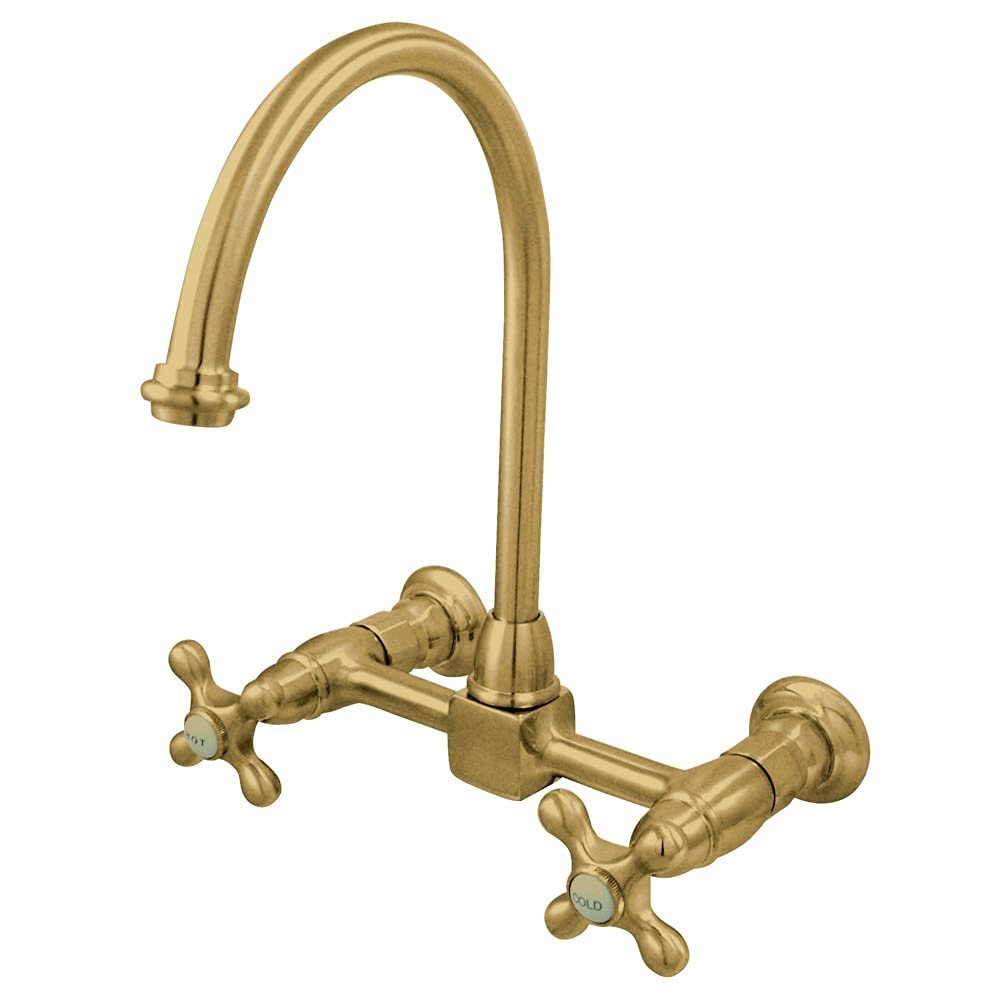 Kingston Brass KS1292AX Restoration Wall Mount Bridge Kitchen Faucet, Polished Brass