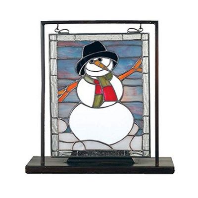 Meyda Tiffany 68340 Snowman Lighted Decorative Mini Tabletop Window, 9.5" Width x 10.5" Height
