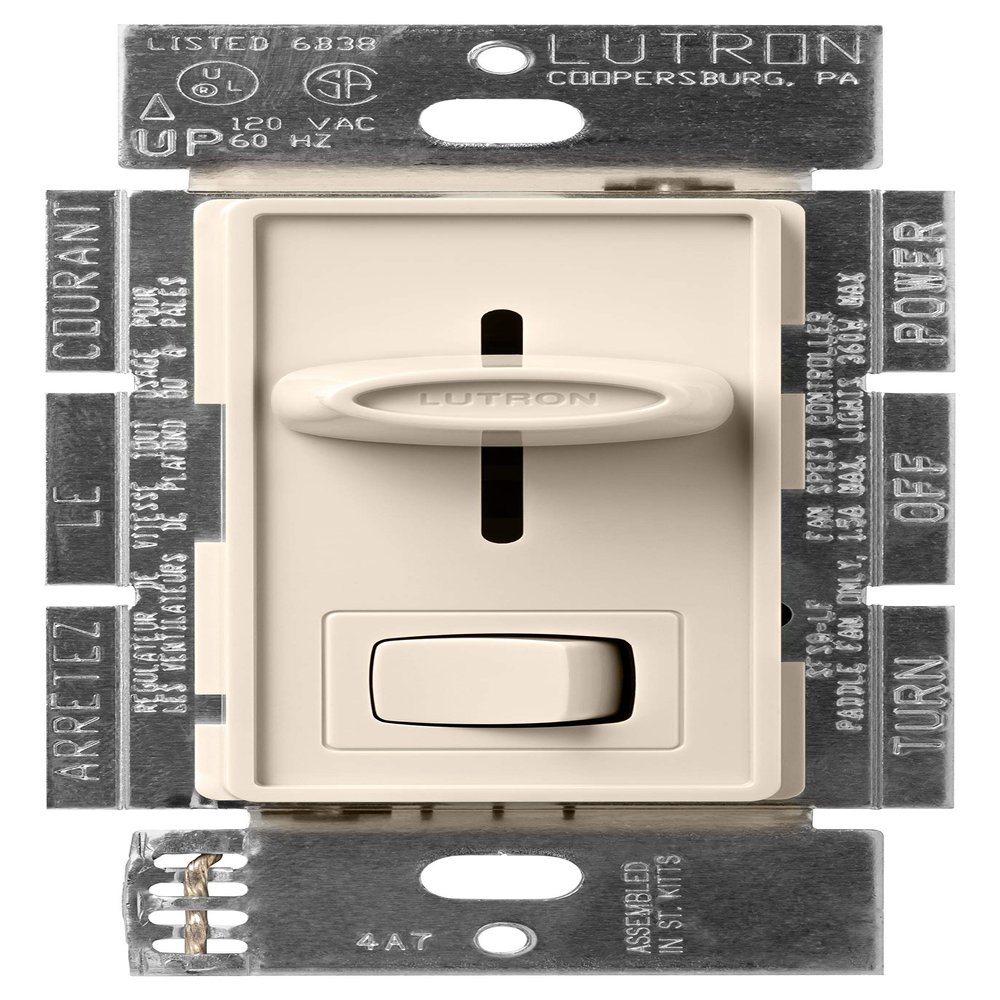 Lutron SFSQ-LF-LA Skylark 1.5 Amp Single-Pole 3-Speed Slide-to-off Fan and Light Control, Light Almond