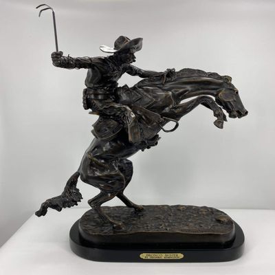 LIFETIME INTERNATIONAL INC American Handmade Bronze Sculpture Statue Bronco Buster By Frederic Remington Regular Size 24" Inches Tall