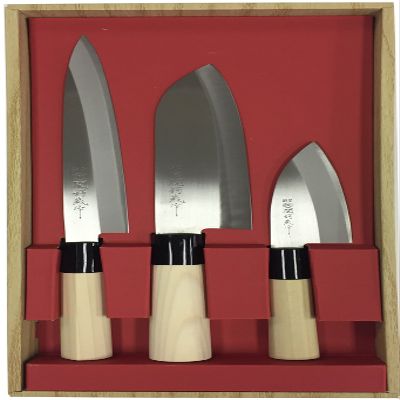 Yaxell 30045 30045 Kitchen Knife, Set of 3, Santoku Knife, Sashimi Knife, Koide Blade Knife, For Beginners, Japanese Knife, Fish Handling, Stainless Steel