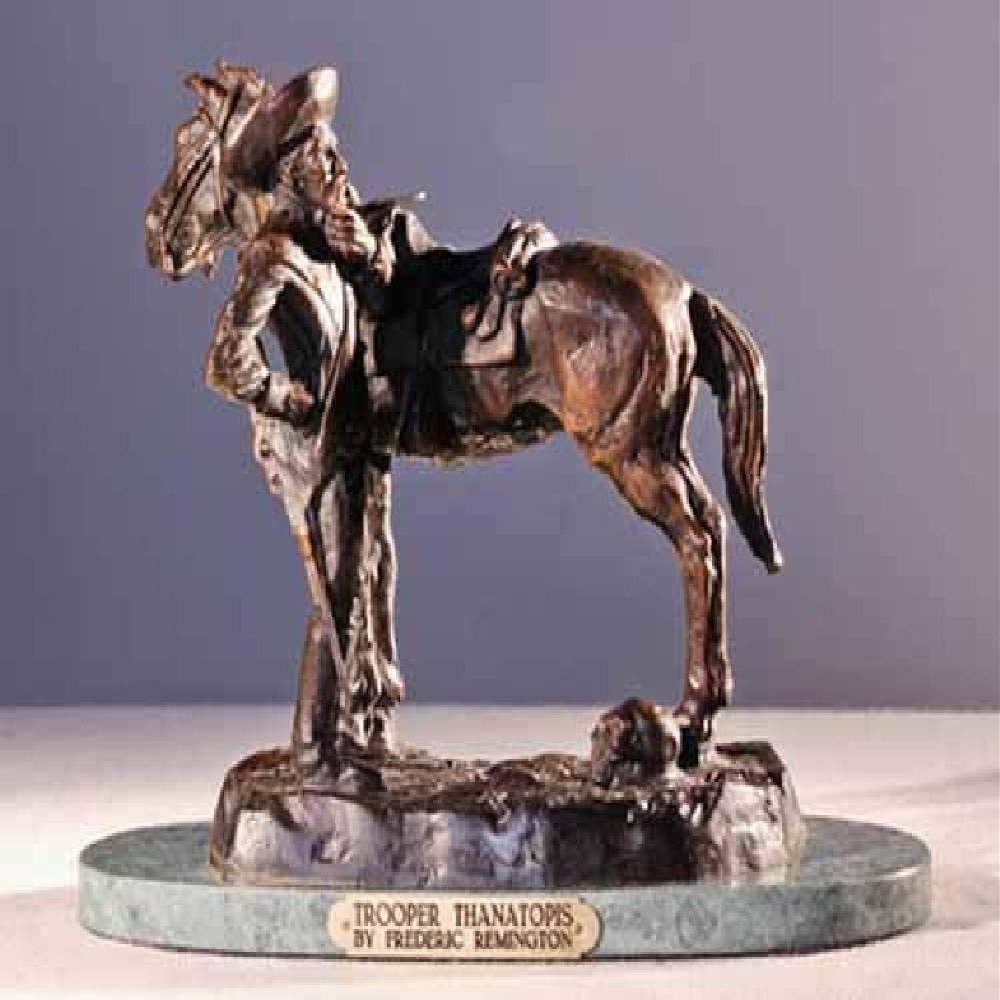 TROOPER THANATOPIS BRONZE STATUE HANDMADE SCULPTURE BY FREDERIC REMINGTON REGULAR SIZE 20 INCH HIGH
