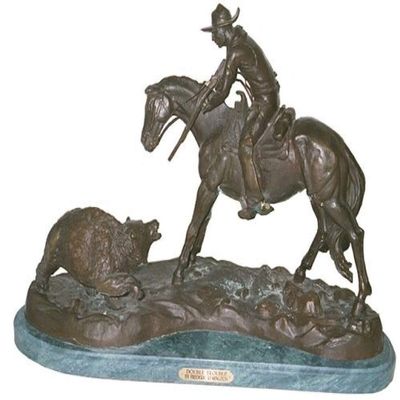 DOUBLE TROUBLE BRONZE STATUE HANDMADE SCULPTURE BY FREDERIC REMINGTON REGULAR SIZE 26" INCH HIGH