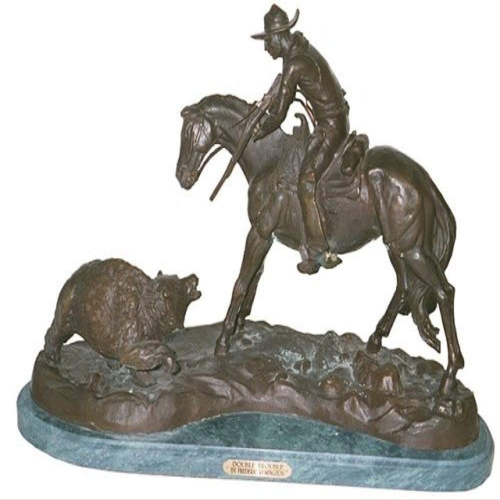 DOUBLE TROUBLE BRONZE STATUE HANDMADE SCULPTURE BY FREDERIC REMINGTON REGULAR SIZE 26" INCH HIGH