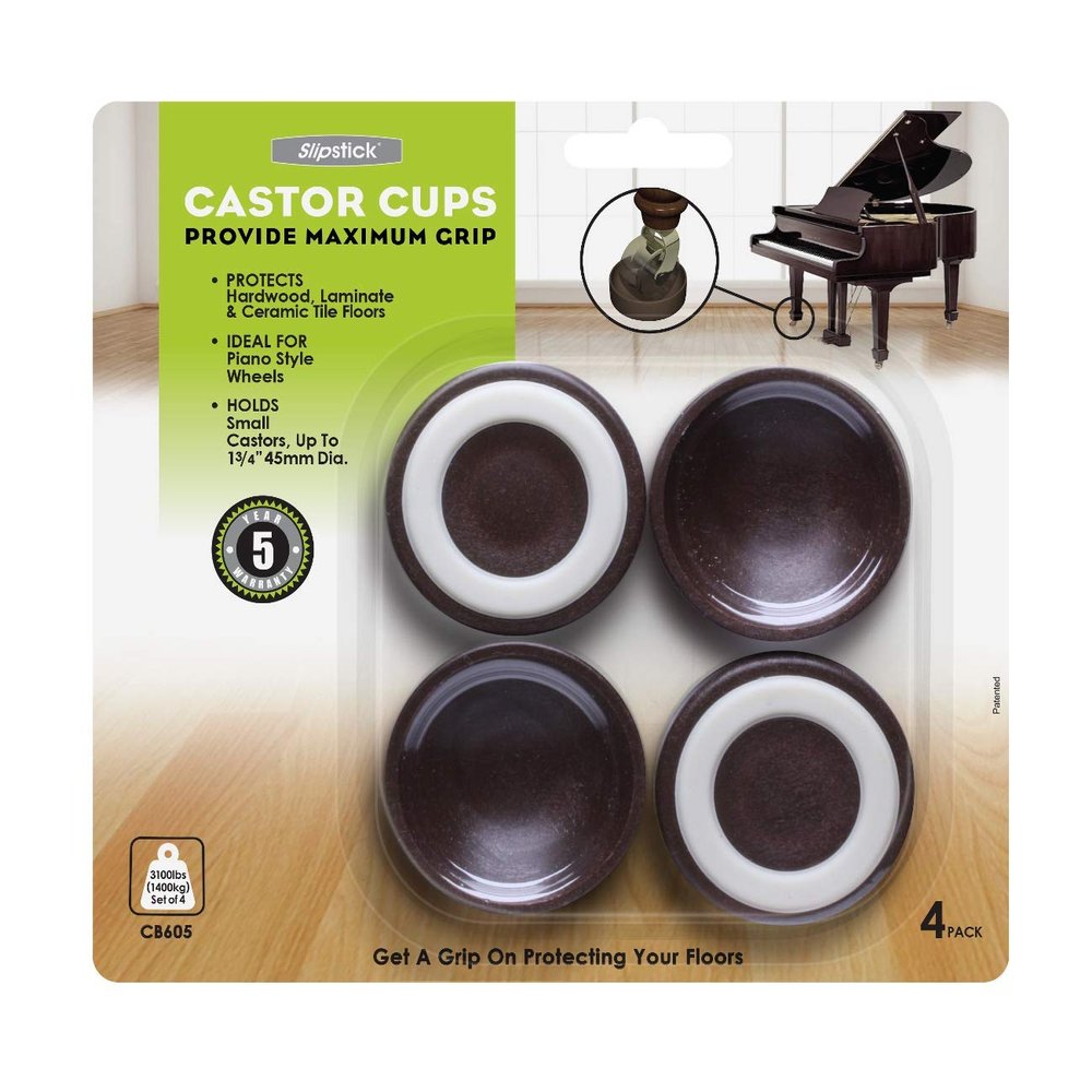 Slipstick CB605 Small Furniture Wheel Caster Cups/Floor Protectors with Non Skid Rubber Grip (Set of 4 Non Slip Furniture Cups) 1-3/4 Inch Round - Chocolate Brown