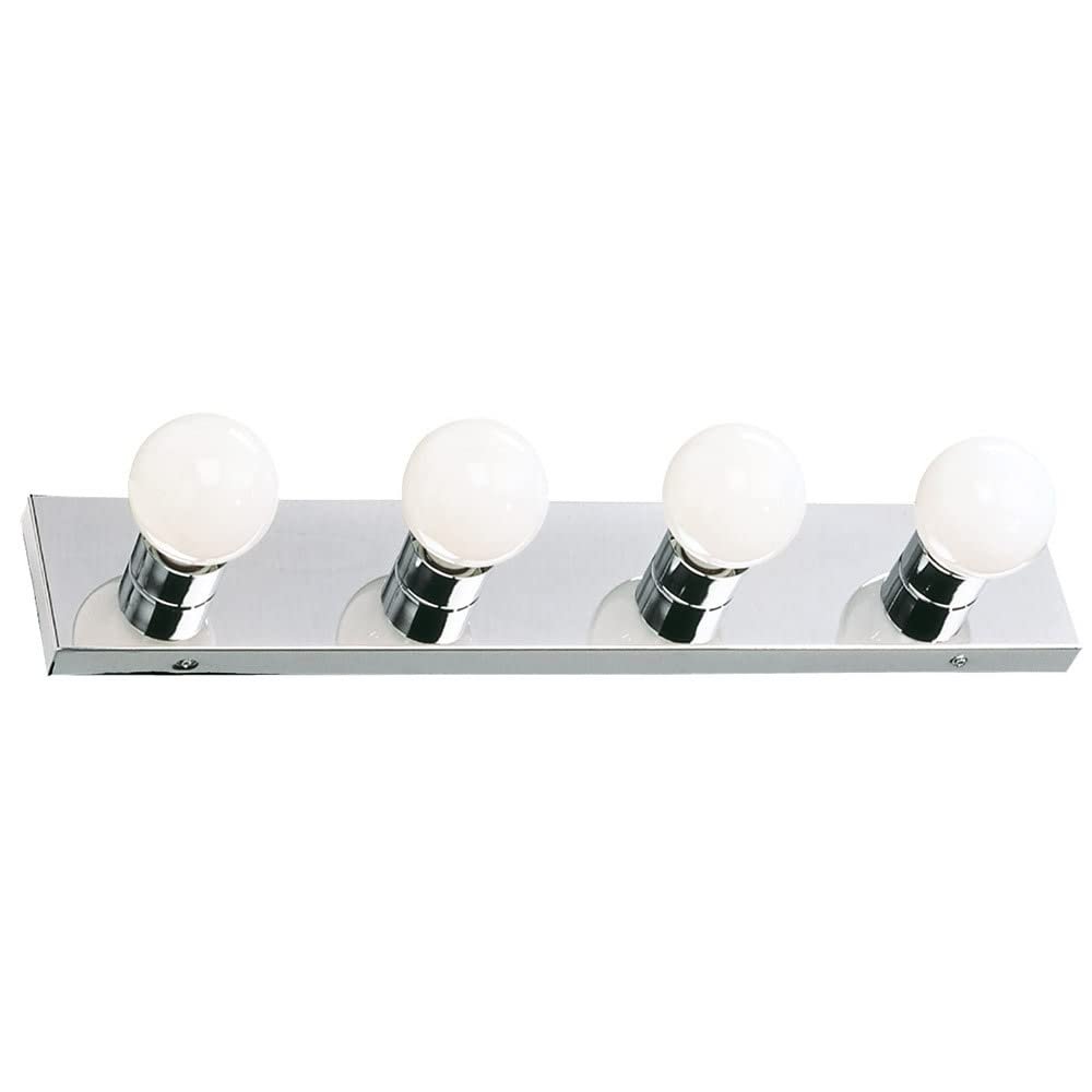 Design House Vanity Lighting, Steel Construction, 4 Vanity Lights, Dimmable, Uses four 60W Bulbs, Polished Chrome, 24.0 In. W x 4.3 In. H x 2.0 In. D, 500892
