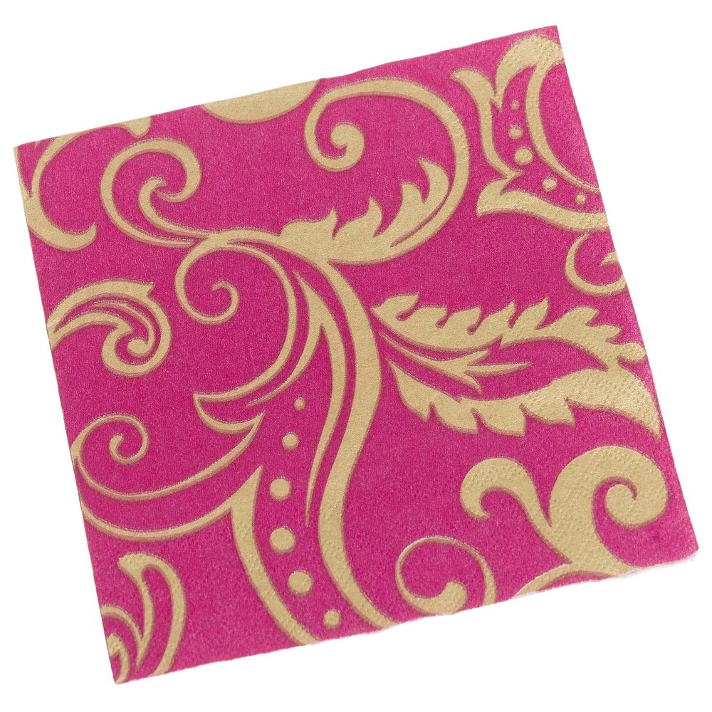 Entertaining with Caspari Filigree Paper Cocktail Napkin Package in a Gift Box, Fuchsia