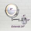JERDON Wall-Mounted Makeup Mirror with 5X Magnification - Chrome Makeup Mirror with LED Lights - Plug in - HL65C view 2
