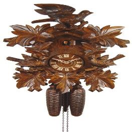 August Schwer Cuckoo Clock Three Birds, deep carvings
