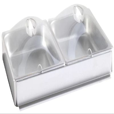 BroilKing INBS-2P Half-Size Chafing Pans with Utensil Slots | Inset Accessory Park Buffet Server for Restaurant Catering | (2) 4.3 Qt Pans, Clear Lids, Pan Hodler | Stainless Steel, Polycarbonate
