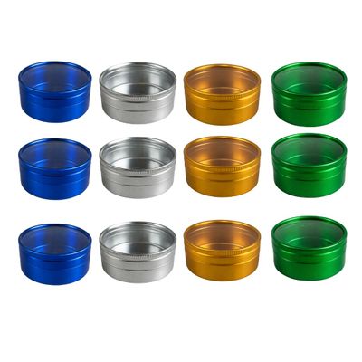 BIN BUDDY 12 Piece Colorful Aluminum Gem Jars | Clear Glass Lids | Size 2" x 1" (5.1 cm x 2.5 cm) Vibrant Assortment | Ideal for Gemstones & Crafts