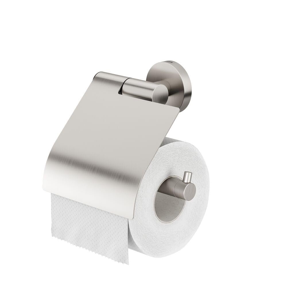 Tiger Boston Toilet Roll Holder with Cover, Stainless Steel Brushed, 13,7x14x6,3 cm