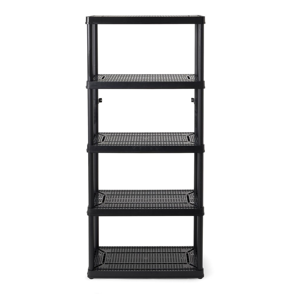 Gracious Living 5 Shelf Fixed Height Ventilated Medium Duty Storage Unit 14 x 32 x 72" Organizer System for Home, Garage, Basement, & Laundry, Black
