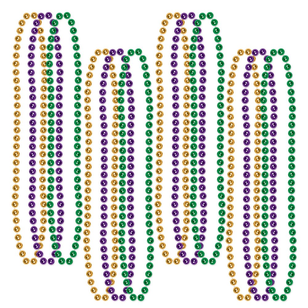 Beistle Mardi Gras Beaded Necklaces 12 Piece Party Favors, 33", Gold/Green/Purple